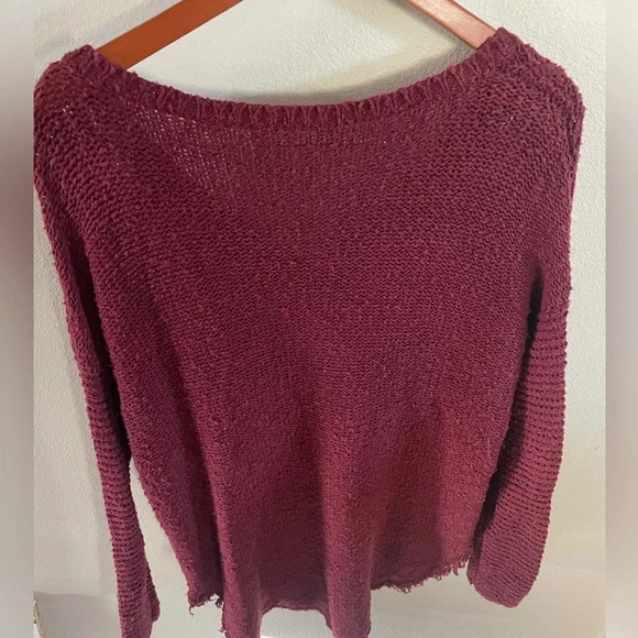 Free People crotchet burgandy tunic sweater size Small - Picture 3 of 5